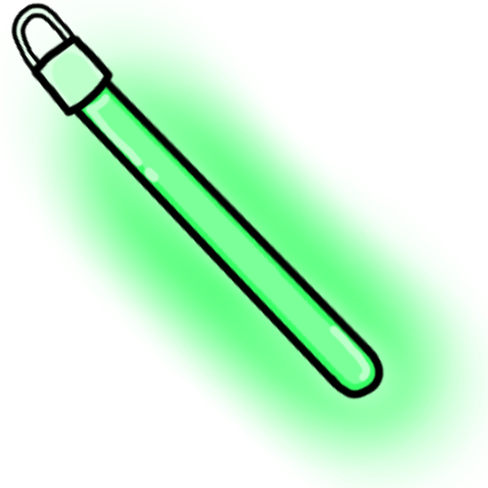 A green glowstick with a green glow around it